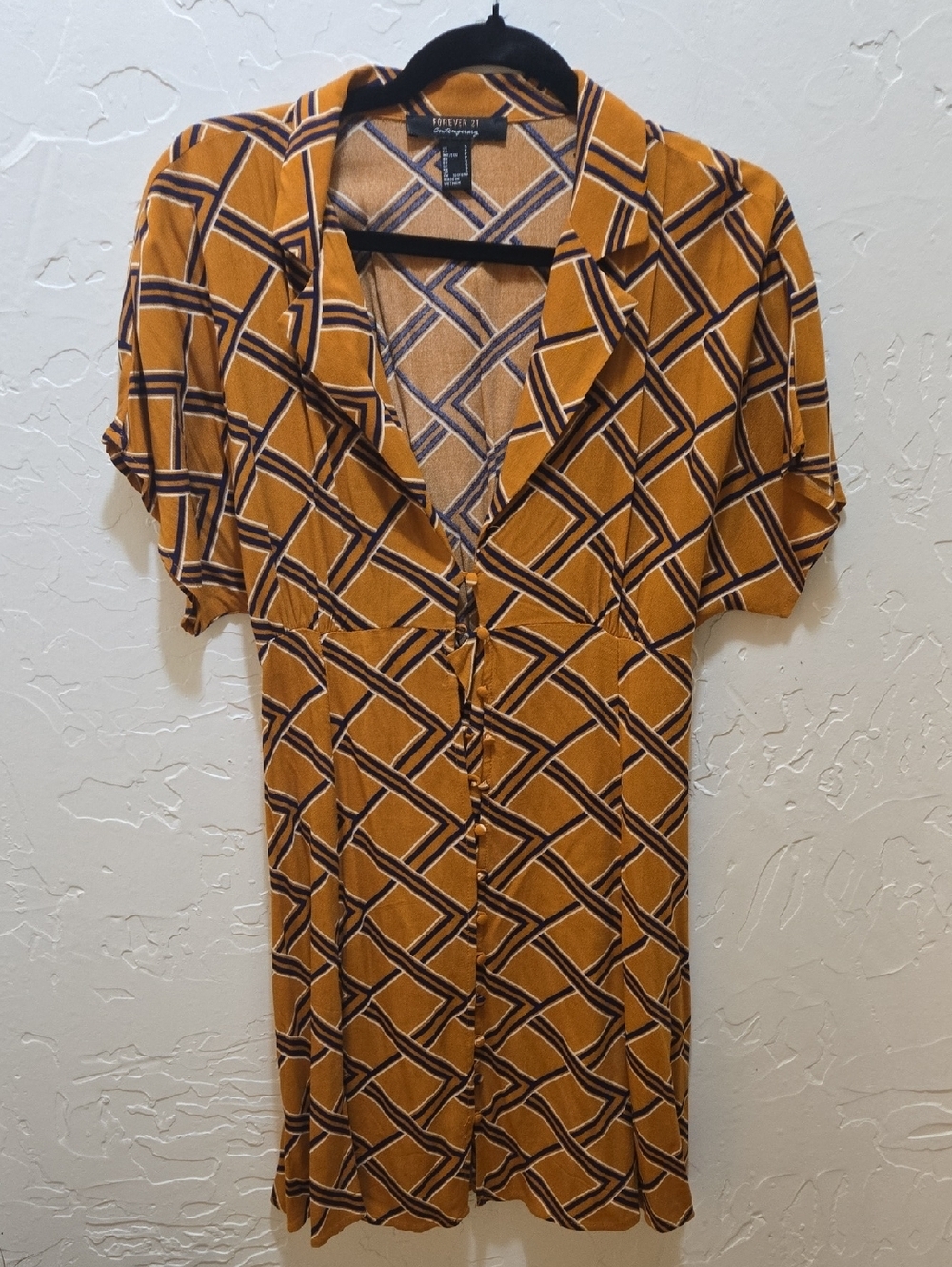 Forever 21 Orange Midi Dress with Collar Neckline and Cuffed Sleeves